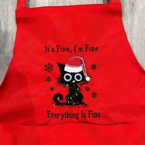 Red kids Cat Apron with Festive Design brand new